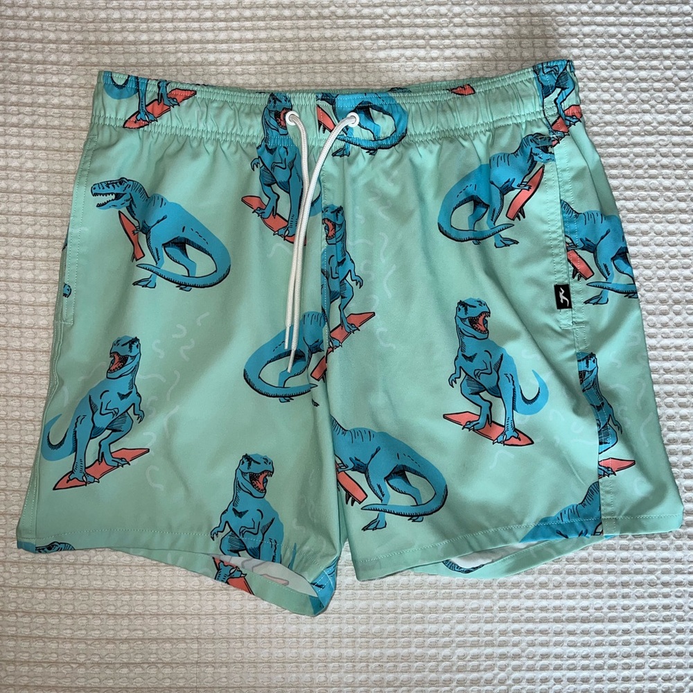 Hollister Men's Dinosaur Print Swim Trunks - Light Blue